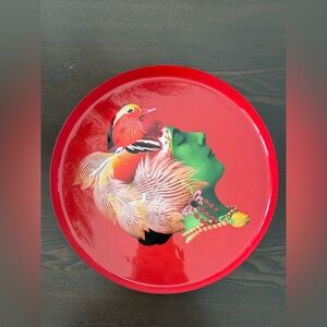Red Decorative Tray with Artistic Design